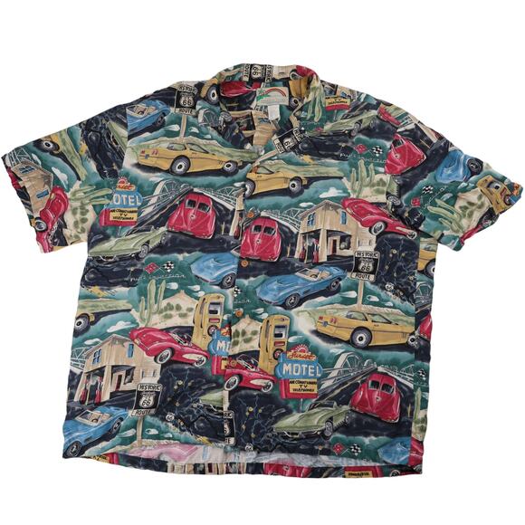 Vintage Paradise Found Hot Rod Muscle Car Allover Print Hawaiian Shirt - Picture 2 of 9